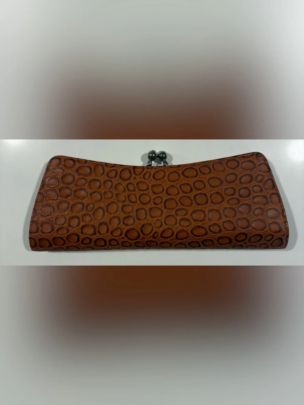 Chocolat Blu Brown Croc-Embossed Kiss-Lock Clutch